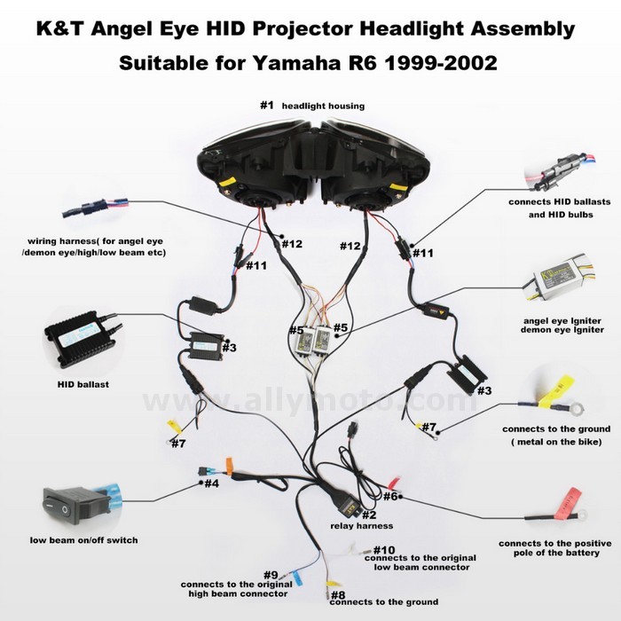 044 Headlight Yamaha Yzf R6 1999-2002 Headlamp Angel Halo Eyes-6